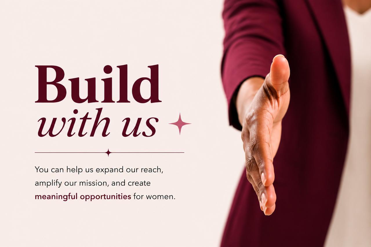 Ladies' Space partnership graphic inviting collaborators to build with the community